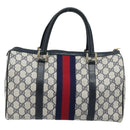 GUCCI GG Supreme Sherry Line Boston Bag PVC Navy Gold 012 3842 33 39 Auth LNZ094-2