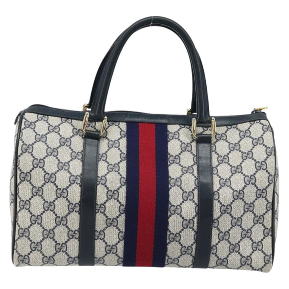 GUCCI GG Supreme Sherry Line Boston Bag PVC Navy Gold 012 3842 33 39 Auth LNZ094