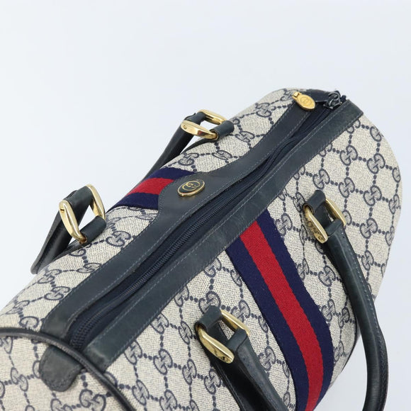 GUCCI GG Supreme Sherry Line Boston Bag PVC Navy Gold 012 3842 33 39 Auth LNZ094