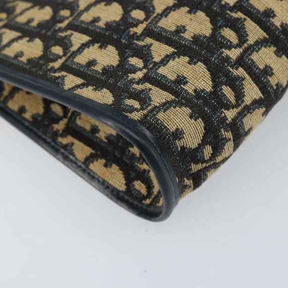 Christian Dior Trotter Canvas Shoulder Bag Navy Gold Auth LNZ096