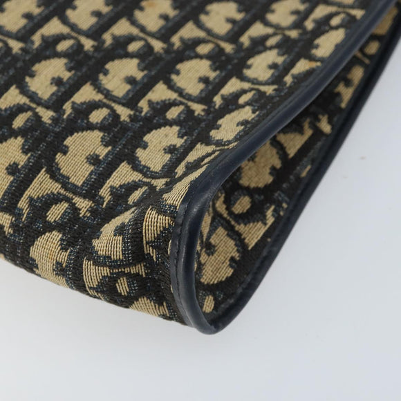 Christian Dior Trotter Canvas Shoulder Bag Navy Gold Auth LNZ096