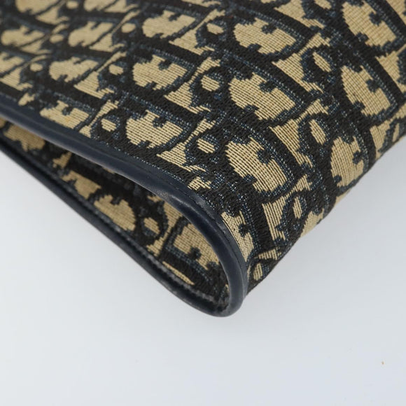 Christian Dior Trotter Canvas Shoulder Bag Navy Gold Auth LNZ096