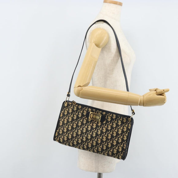 Christian Dior Trotter Canvas Shoulder Bag Navy Gold Auth LNZ096