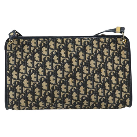 Christian Dior Trotter Canvas Shoulder Bag Navy Gold Auth LNZ096