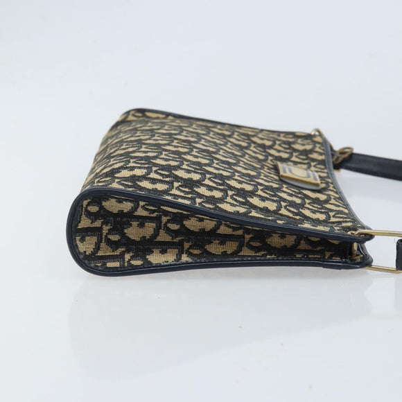 Christian Dior Trotter Canvas Shoulder Bag Navy Gold Auth LNZ096