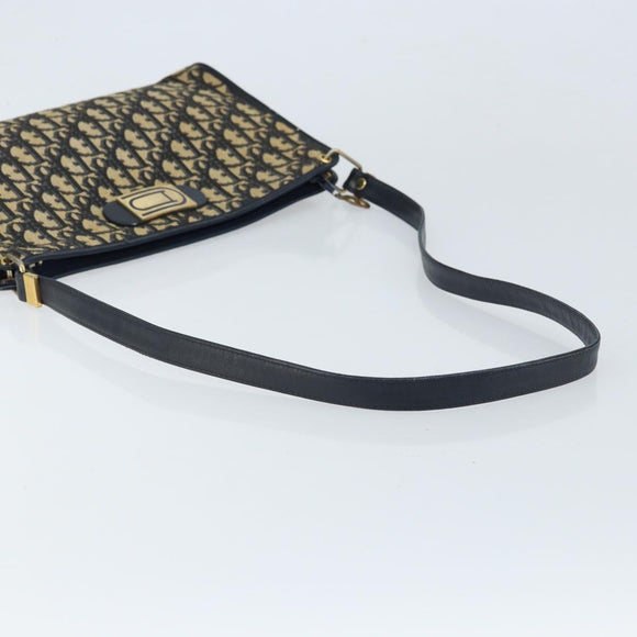 Christian Dior Trotter Canvas Shoulder Bag Navy Gold Auth LNZ096