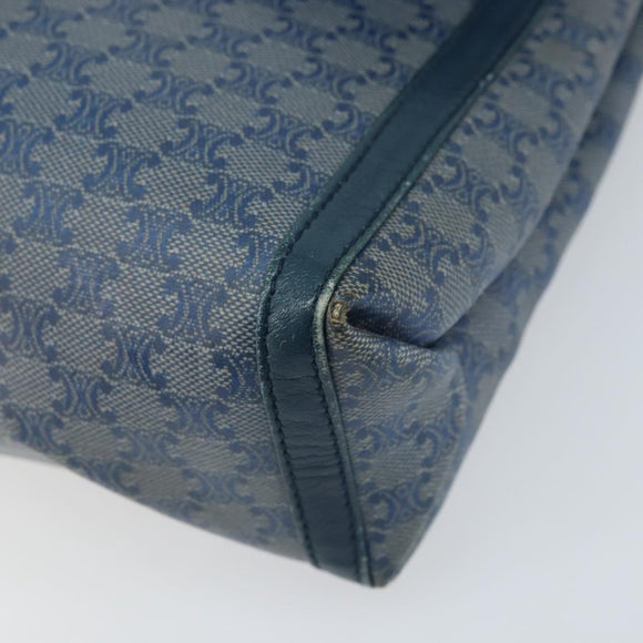 CELINE Macadam Canvas Shoulder Bag PVC Navy Gold Auth LNZ098