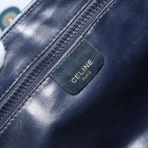 CELINE Macadam Canvas Shoulder Bag PVC Navy Gold Auth LNZ098