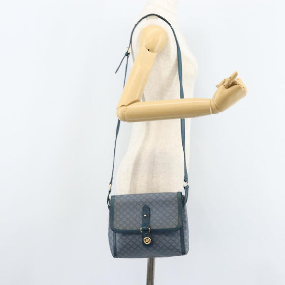 CELINE Macadam Canvas Shoulder Bag PVC Navy Gold Auth LNZ098