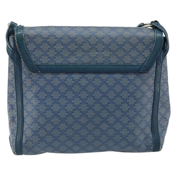 CELINE Macadam Canvas Shoulder Bag PVC Navy Gold Auth LNZ098