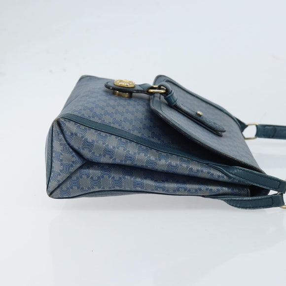 CELINE Macadam Canvas Shoulder Bag PVC Navy Gold Auth LNZ098