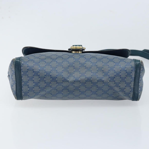 CELINE Macadam Canvas Shoulder Bag PVC Navy Gold Auth LNZ098