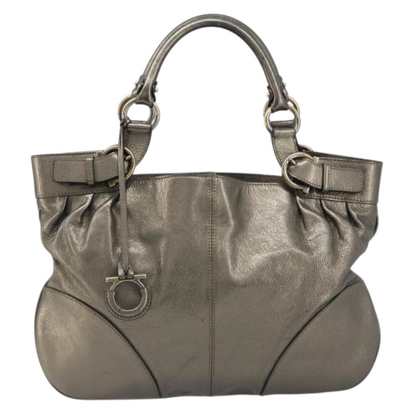 Salvatore Ferragamo Gancini Hand Bag Leather Gold Auth LNZ099