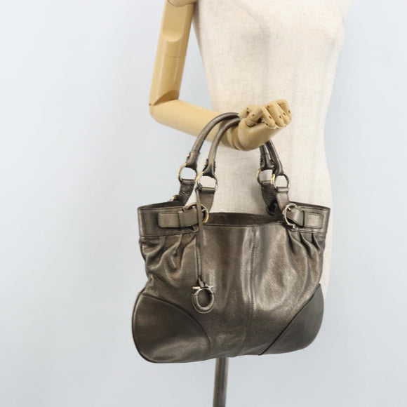 Salvatore Ferragamo Gancini Hand Bag Leather Gold Auth LNZ099
