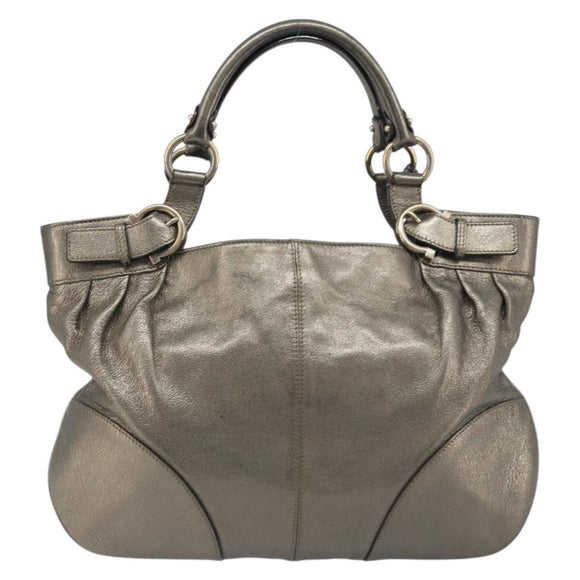 Salvatore Ferragamo Gancini Hand Bag Leather Gold Auth LNZ099