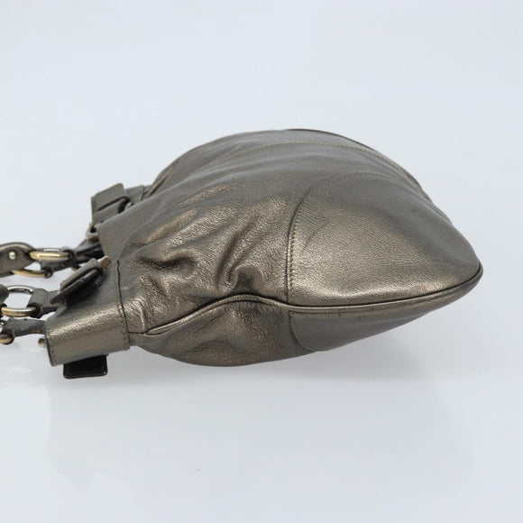 Salvatore Ferragamo Gancini Hand Bag Leather Gold Auth LNZ099