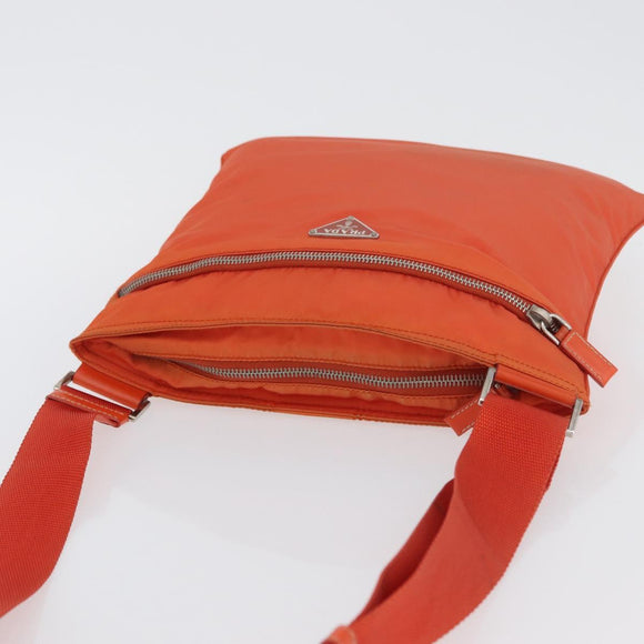 PRADA Shoulder Bag Nylon Orange Silver Auth LNZ1001