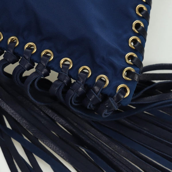 PRADA Umhängetasche Nylon Marine Gold Auth LNZ1002A