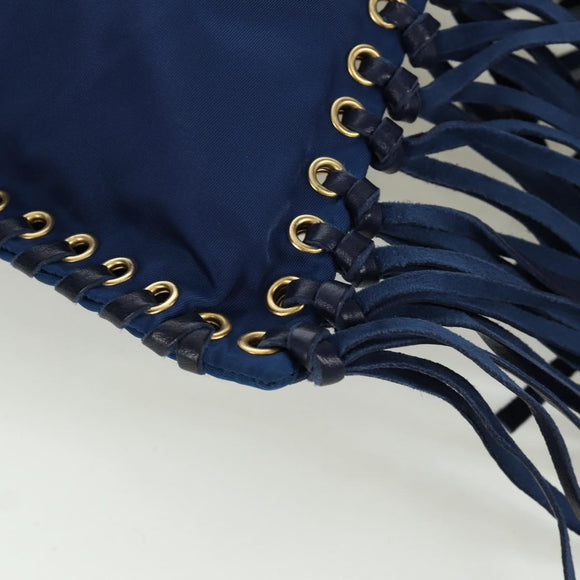 PRADA Umhängetasche Nylon Marine Gold Auth LNZ1002A