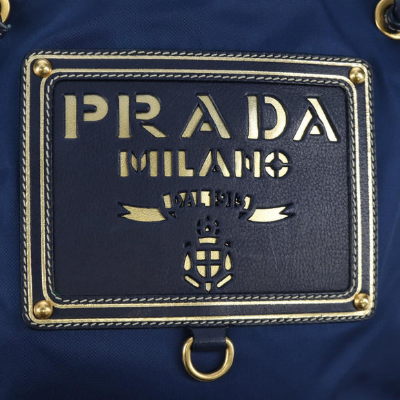 PRADA Umhängetasche Nylon Marine Gold Auth LNZ1002A