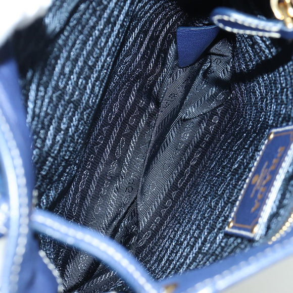 PRADA Umhängetasche Nylon Marine Gold Auth LNZ1002A
