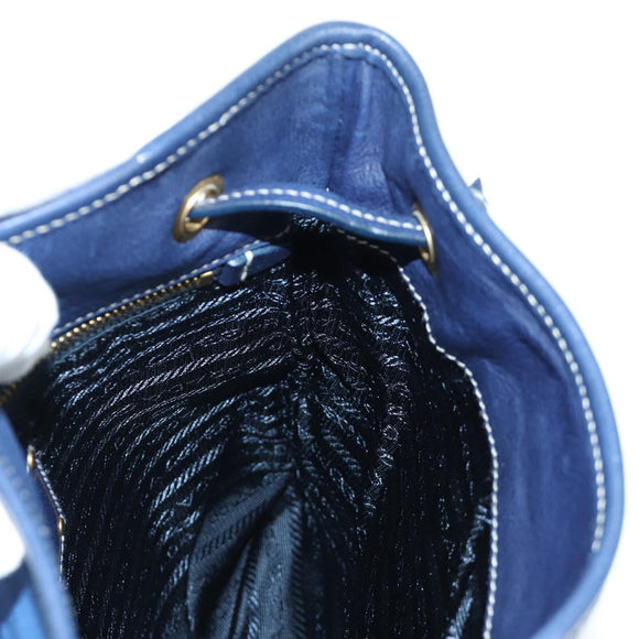 PRADA Umhängetasche Nylon Marine Gold Auth LNZ1002A
