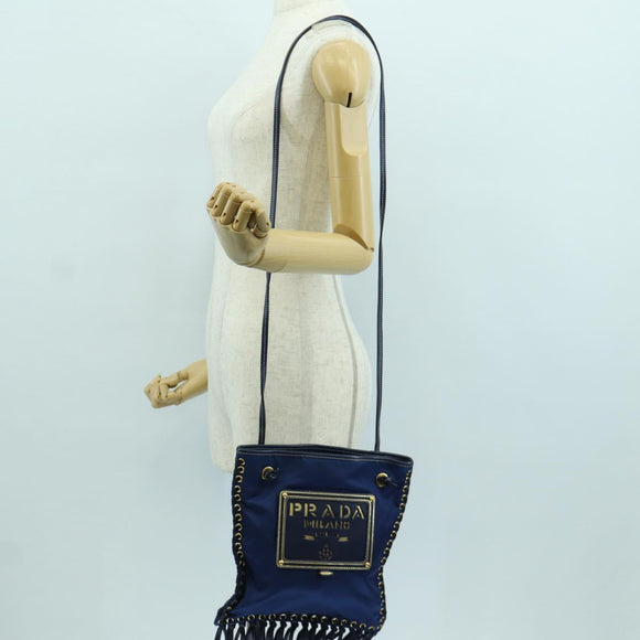 PRADA Umhängetasche Nylon Marine Gold Auth LNZ1002A