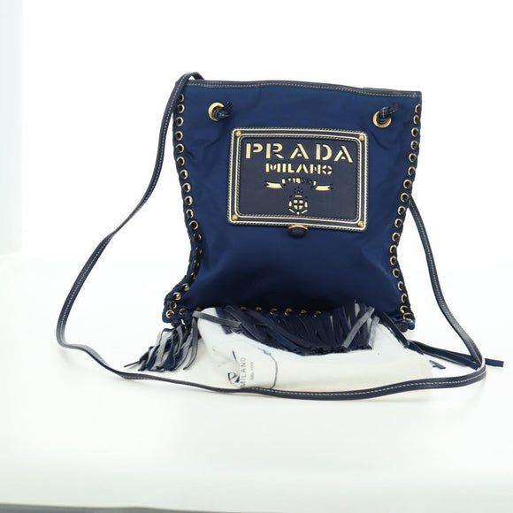 PRADA Umhängetasche Nylon Marine Gold Auth LNZ1002A