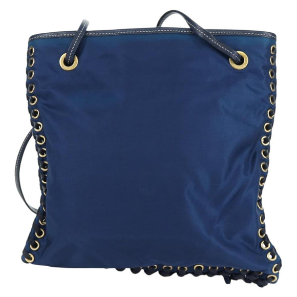 PRADA Umhängetasche Nylon Marine Gold Auth LNZ1002A