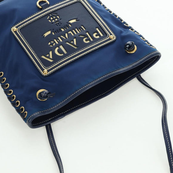 PRADA Umhängetasche Nylon Marine Gold Auth LNZ1002A