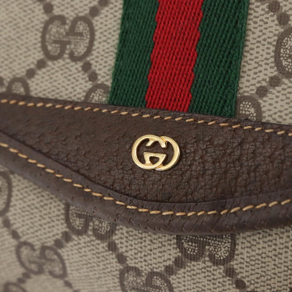 GUCCI GG Supreme Web Sherry Line Pouch PVC Beige Red Green Auth LNZ1003A