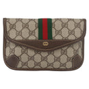 GUCCI GG Supreme Web Sherry Line Pouch PVC Beige Red Green Auth LNZ1003A-13