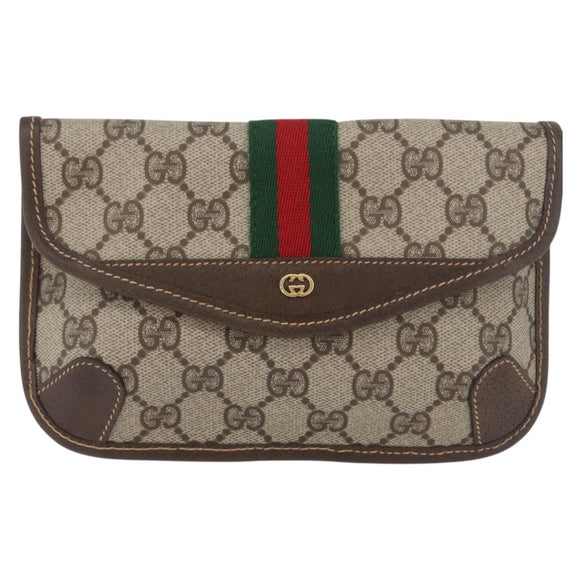 GUCCI GG Supreme Web Sherry Line Pouch PVC Beige Red Green Auth LNZ1003A