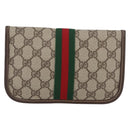 GUCCI GG Supreme Web Sherry Line Pouch PVC Beige Red Green Auth LNZ1003A-2
