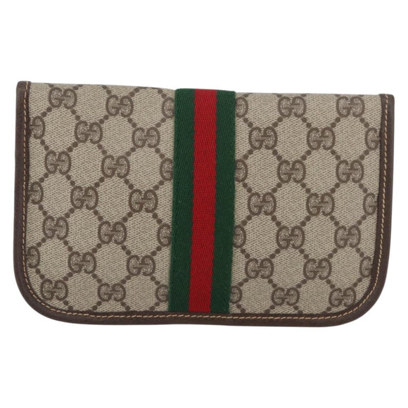 GUCCI GG Supreme Web Sherry Line Pouch PVC Beige Red Green Auth LNZ1003A