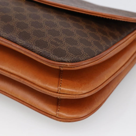 CELINE Macadam Canvas Shoulder Bag PVC Leather Brown Gold Auth LNZ100A