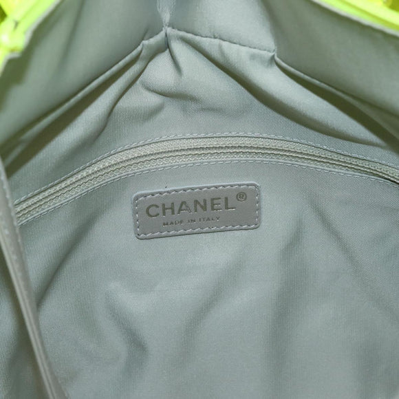 CHANEL Paris Biarritz Tote PM Tote Bag Canvas Green Neon Green CC Auth BSZ633