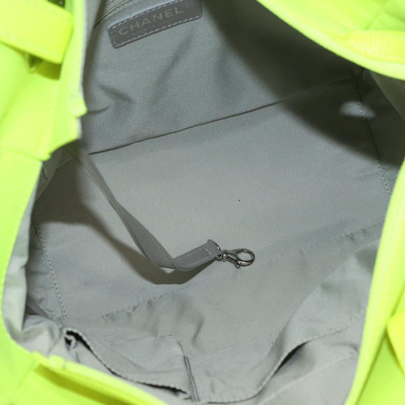 CHANEL Paris Biarritz Tote PM Tote Bag Canvas Green Neon Green CC Auth BSZ633