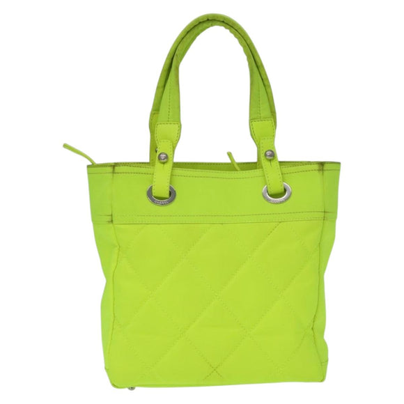 CHANEL Paris Biarritz Tote PM Tote Bag Canvas Green Neon Green CC Auth BSZ633