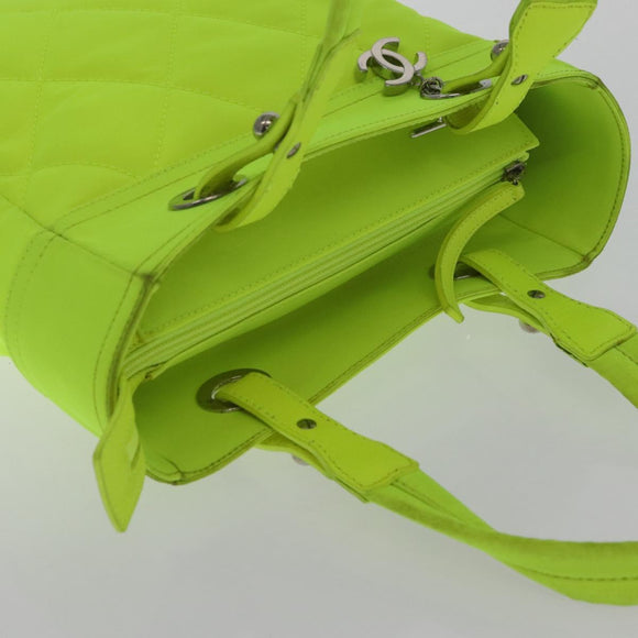 CHANEL Paris Biarritz Tote PM Tote Bag Canvas Green Neon Green CC Auth BSZ633
