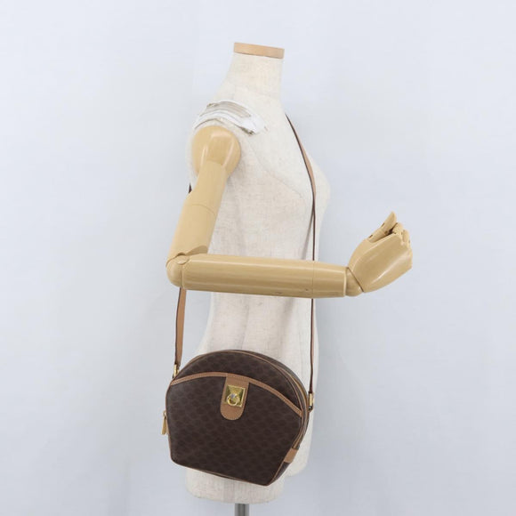CELINE Macadam Canvas Shoulder Bag PVC Leather Brown Gold Auth BSZ634
