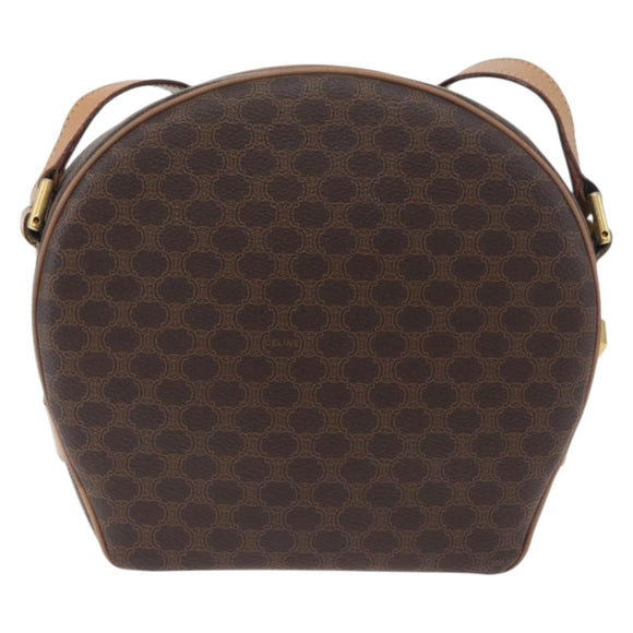 CELINE Macadam Canvas Shoulder Bag PVC Leather Brown Gold Auth BSZ634