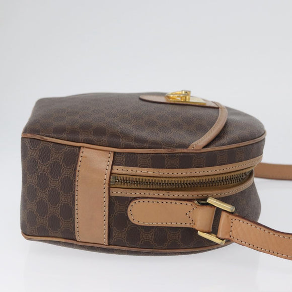 CELINE Macadam Canvas Shoulder Bag PVC Leather Brown Gold Auth BSZ634