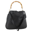 GUCCI Bamboo Shoulder Bag Leather 2way Black Gold 001 1577 Auth BSZ637-1
