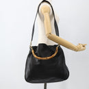 GUCCI Bamboo Shoulder Bag Leather 2way Black Gold 001 1577 Auth BSZ637-23