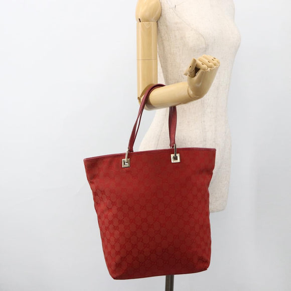 GUCCI GG Canvas Tote Bag Red Gold 002 1098 3444 Auth BSZ638