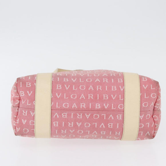 BVLGARI Logo Mania Hand Bag Canvas Pink Silver Auth BSZ642