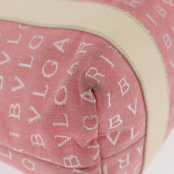 BVLGARI Logo Mania Hand Bag Canvas Pink Silver Auth BSZ642