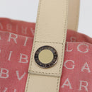 BVLGARI Logo Mania Hand Bag Canvas Pink Silver Auth BSZ642-16