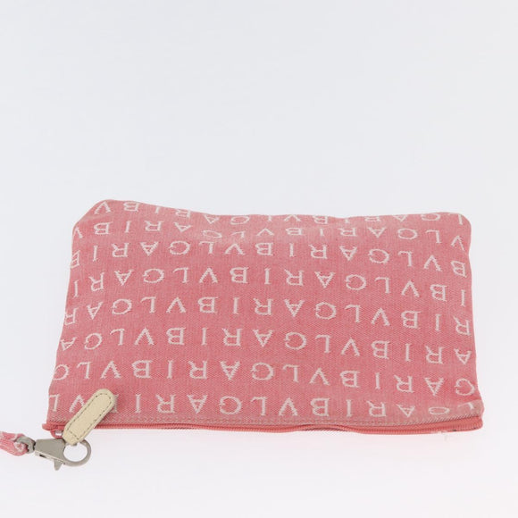 BVLGARI Logo Mania Hand Bag Canvas Pink Silver Auth BSZ642
